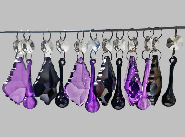 12 Chandelier Drops Gothic Black Purple Cut Glass UK Crystals Beads Prisms Droplets Lamp Light Parts 6