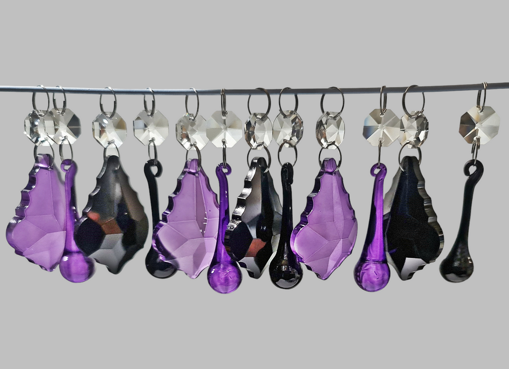 12 Chandelier Drops Gothic Black Purple Cut Glass UK Crystals Beads Prisms Droplets Lamp Light Parts 1