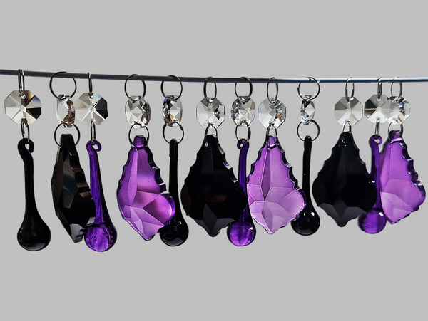 12 Chandelier Drops Gothic Black Purple Cut Glass UK Crystals Beads Prisms Droplets Lamp Light Parts 8