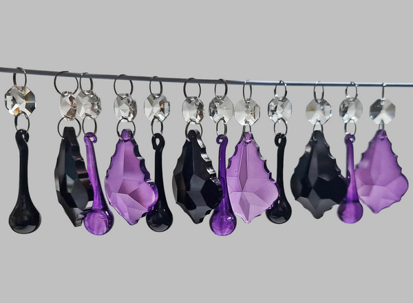 12 Chandelier Drops Gothic Black Purple Cut Glass UK Crystals Beads Prisms Droplets Lamp Light Parts 14