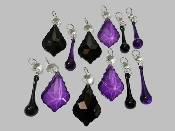 12 Chandelier Drops Gothic Black Purple Cut Glass UK Crystals Beads Prisms Droplets Lamp Light Parts 7