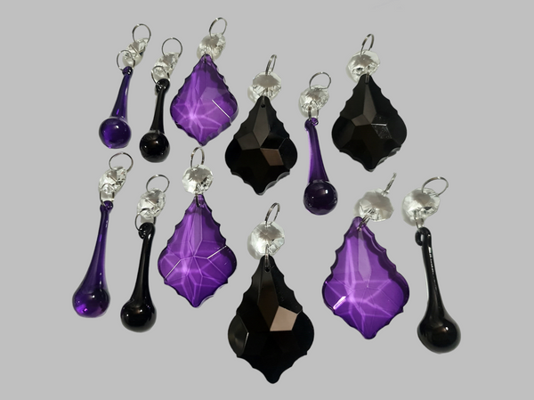 12 Chandelier Drops Gothic Black Purple Cut Glass UK Crystals Beads Prisms Droplets Lamp Light Parts 9