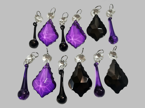 12 Chandelier Drops Gothic Black Purple Cut Glass UK Crystals Beads Prisms Droplets Lamp Light Parts 13