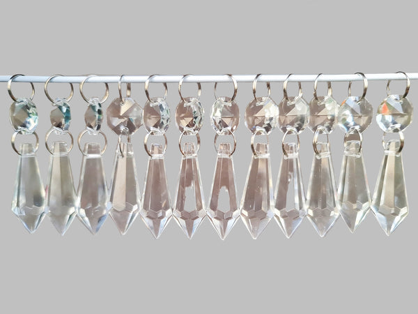 12 Clear Torpedo 37 mm Chandelier Crystals Drops Beads Droplets Sun Catchers Decorations 1