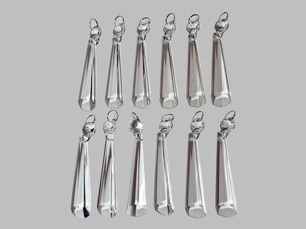 12 Clear Icicles 72 mm 3" Chandelier UK Crystals Beads Droplets Decorations Sun Catchers colourless