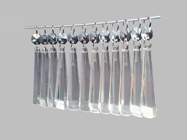 12 Clear Icicles 72 mm 3" Chandelier UK Crystals Beads Droplets Decorations Sun Catchers colourless 11