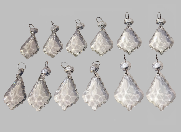 12 Clear Leaf 50 mm 2" Chandelier UK Crystals Beads Droplets Sun Catcher Christmas Decorations