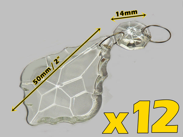 12 Clear Leaf 50 mm 2" Chandelier UK Crystals Beads Droplets Sun Catcher Christmas Decorations