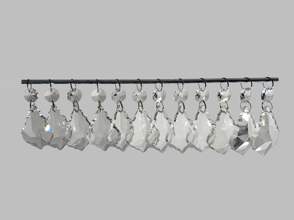 12 Clear Leaf 50 mm 2" Chandelier UK Crystals Beads Droplets Sun Catcher Christmas Decorations