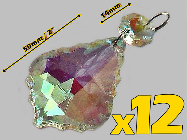 12 Aurora Borealis Leaf 50 mm 2" Chandelier Crystals Drops Beads Droplets Christmas Decorations2