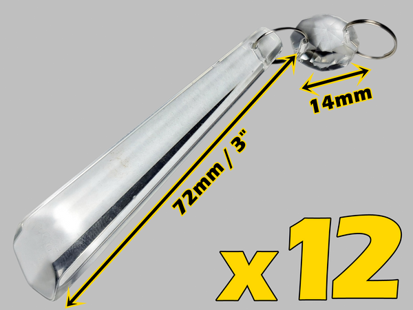 12 Clear Icicles 72 mm 3" Chandelier UK Crystals Beads Droplets Decorations Sun Catchers colourless 2