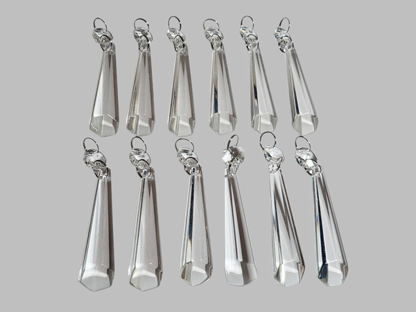 12 Clear Icicles 72 mm 3" Chandelier UK Crystals Beads Droplets Decorations Sun Catchers colourless 6
