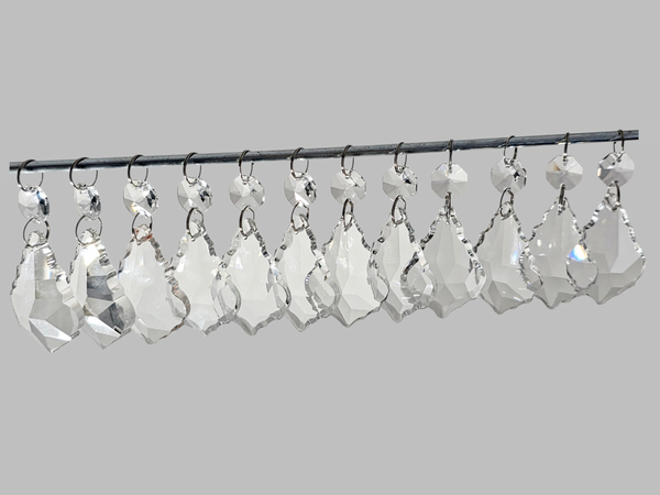 12 Clear Leaf 50 mm 2" Chandelier UK Crystals Beads Droplets Sun Catcher Christmas Decorations