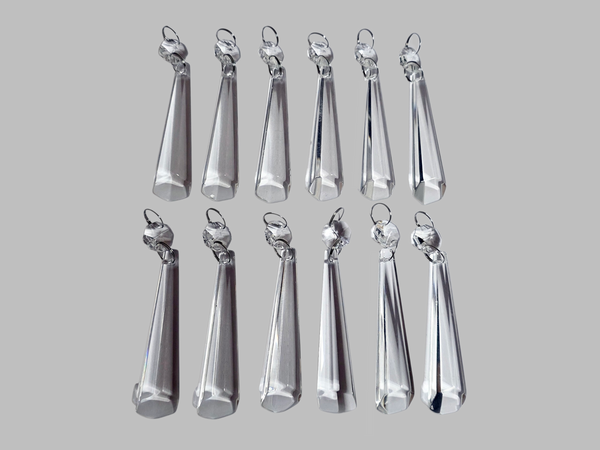 12 Clear Icicles 72 mm 3" Chandelier UK Crystals Beads Droplets Decorations Sun Catchers colourless 5