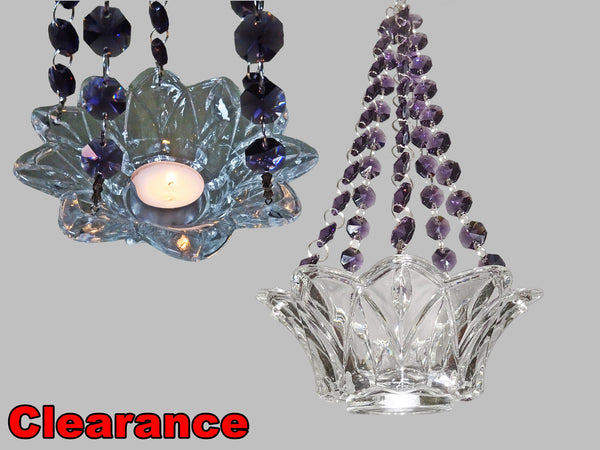 CLEARANCE Purple Glass Chandelier Tea Light Candle Holder Wedding Event or Garden Feature