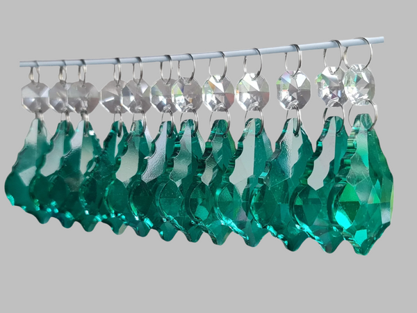 12 Peacock Green Leaf 50 mm 2" Chandelier UK Crystals Beads Droplets Christmas Decorations 1