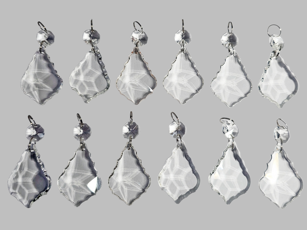 12 Clear Leaf 50 mm 2" Chandelier UK Crystals Beads Droplets Sun Catcher Christmas Decorations