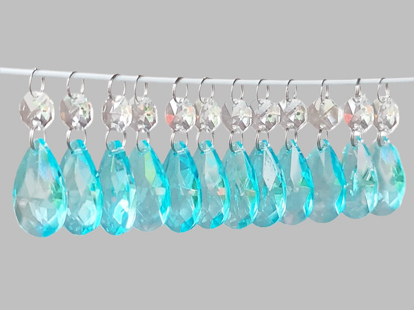 12 Aqua Light Teal Oval 37 mm 1.5" UK Chandelier Crystals Drops Beads Droplets Christmas Tree Decorations 1