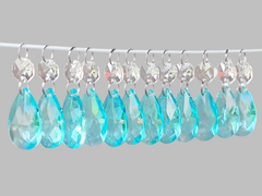 12 Aqua Light Teal Oval 37 mm 1.5" UK Chandelier Crystals Drops Beads Droplets Christmas Tree Decorations