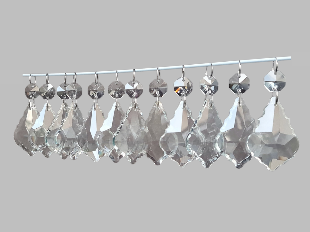 12 Clear Leaf 50 mm 2" Chandelier UK Crystals Beads Droplets Sun Catcher Christmas Decorations