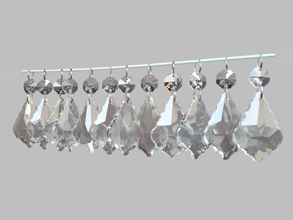 12 Clear Leaf 50 mm 2" Chandelier UK Crystals Beads Droplets Sun Catcher Christmas Decorations