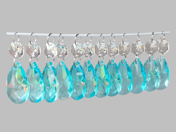 12 Aqua Light Teal Oval 37 mm 1.5" UK Chandelier Crystals Drops Beads Droplets Christmas Tree Decorations 8