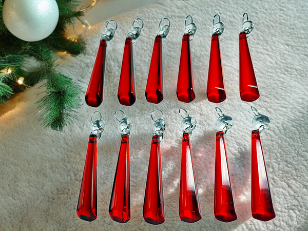 12 Red Icicles 72 mm 3" Chandelier UK Crystals Drops Beads Droplets Christmas Wedding Decorations 3