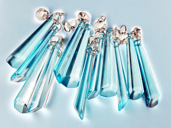 12 Aqua Teal Blue Icicles 72 mm 3" UK Chandelier Crystals Drops Beads Christmas Decorations 7