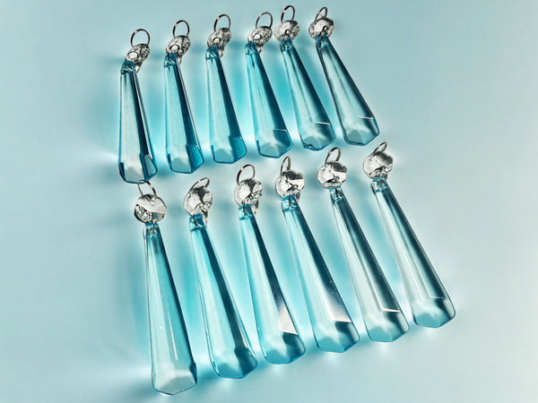 12 Aqua Teal Blue Icicles 72 mm 3" UK Chandelier Crystals Drops Beads Christmas Decorations 4