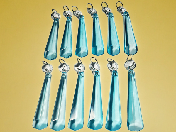 12 Aqua Teal Blue Icicles 72 mm 3" UK Chandelier Crystals Drops Beads Christmas Decorations 8