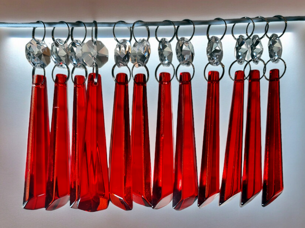 12 Red Icicles 72 mm 3" Chandelier UK Crystals Drops Beads Droplets Christmas Wedding Decorations 9