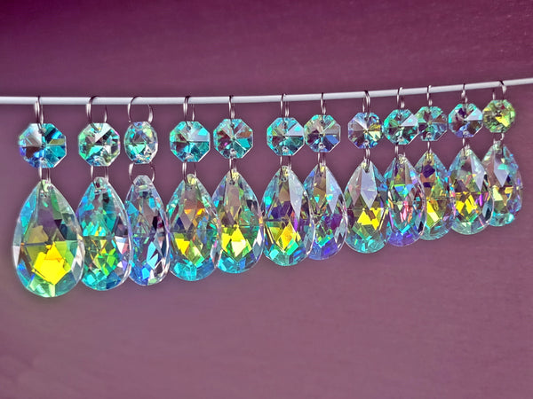 12 Aurora Borealis AB Oval 37 mm 1.5" Chandelier UK Crystals Beads Droplets Iridescent Decorations 10