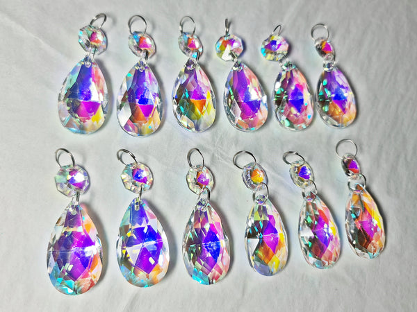 12 Aurora Borealis AB Oval 37 mm 1.5" Chandelier UK Crystals Beads Droplets Iridescent Decorations 5