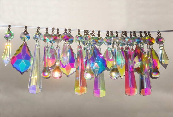 25 Original Aurora Borealis AB Chandelier Drops Cut Glass UK Crystals Beads Droplets Christmas Tree Decorations 9