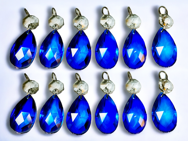 12 Blue Oval 37 mm 1.5" Chandelier UK Crystals Drops Beads Droplets Garden Window Decorations 7