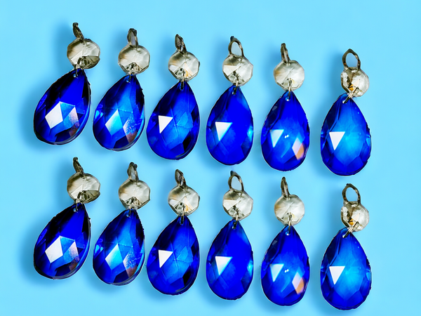 12 Blue Oval 37 mm 1.5" Chandelier UK Crystals Drops Beads Droplets Garden Window Decorations 11