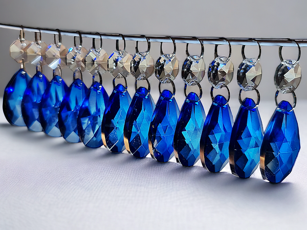 12 Blue Oval 37 mm 1.5" Chandelier UK Crystals Drops Beads Droplets Garden Window Decorations 8
