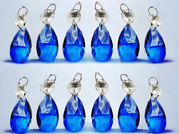 12 Blue Oval 37 mm 1.5" Chandelier UK Crystals Drops Beads Droplets Garden Window Decorations 5
