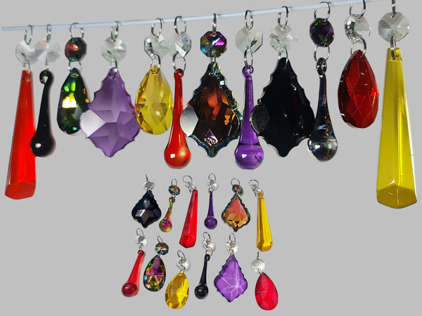 12 Chandelier Drops Halloween Fall Gothic Colours Cut Glass Crystals Beads Prisms Droplets Parts