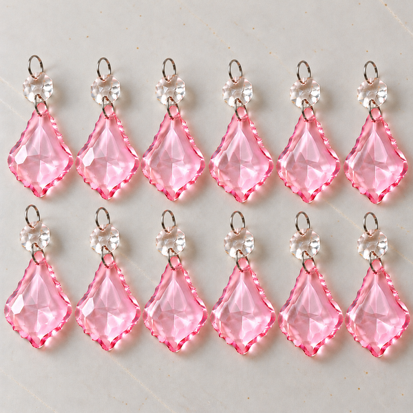 12 Pink Leaf 50 mm 2" Chandelier UK Crystals Drops Beads Droplets Christmas Wedding Decorations 5
