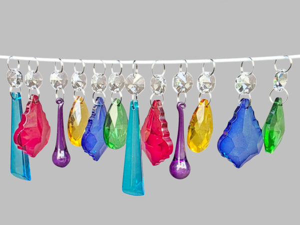 12 Chandelier Drops Mix 6 Colours Cut Glass Crystals Beads Prisms Droplets Lamp Parts 5