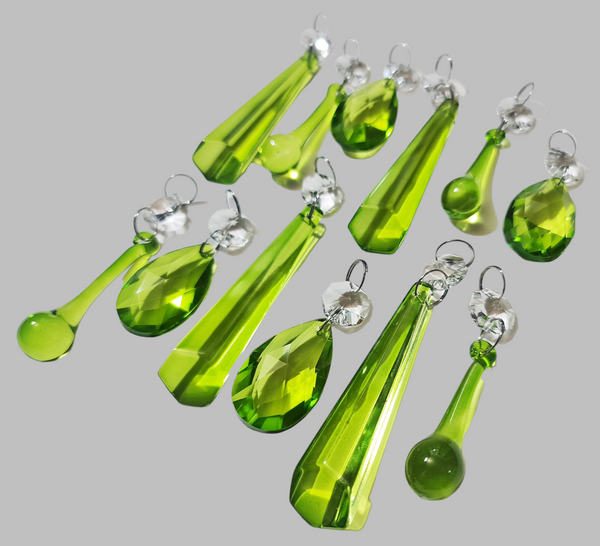 12 Chandelier Drops Sage Green Mixed Shape Set Cut Glass UK Crystals Beads Prisms Droplets 2