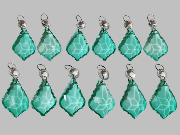12 Aqua Marine Leaf 50 mm 2" Chandelier Crystals Beads Cut Glass UK Droplets Christmas Decorations 6