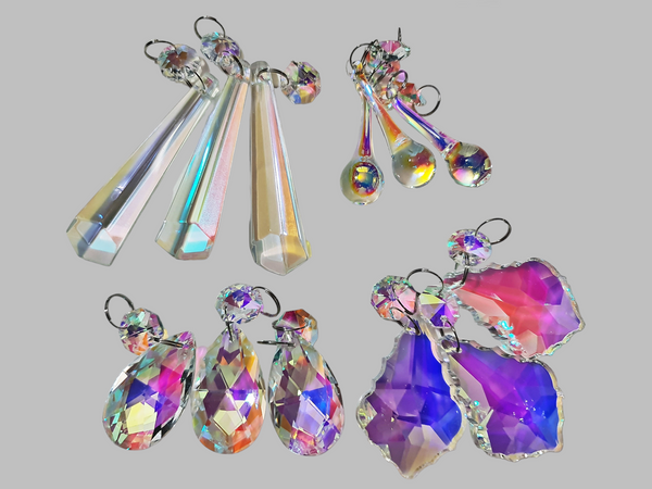 12 Aurora Borealis AB Iridescent Chandelier Drops Cut Glass UK Crystals Beads Droplets Lamp Light Parts 6