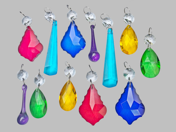 12 Chandelier Drops Mix 6 Colours Cut Glass Crystals Beads Prisms Droplets Lamp Parts 2