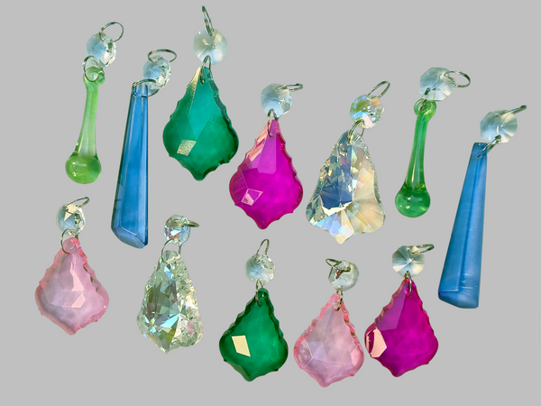 12 Chandelier Drops Cut Glass UK Crystals Beads June Colours Prisms Droplets Light Parts 2