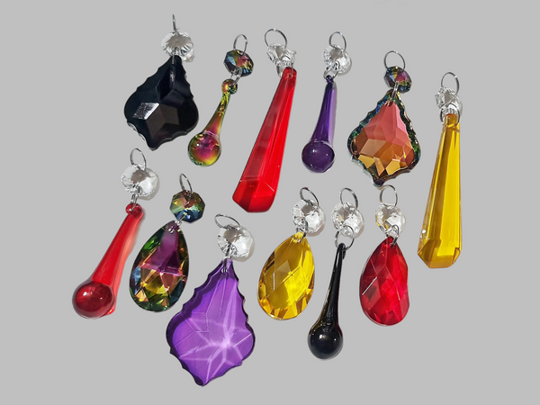 12 Chandelier Drops Halloween Fall Gothic Colours Cut Glass Crystals Beads Prisms Droplets Parts 2