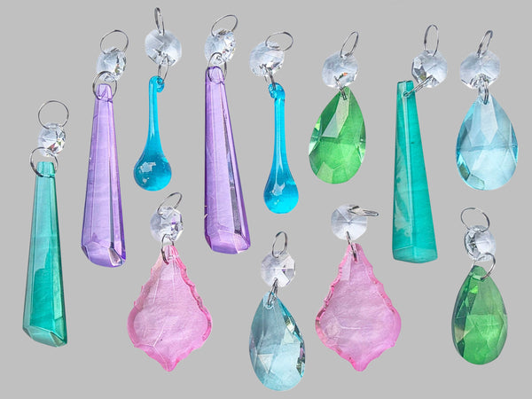 12 Chandelier Pastel Colours Crystals Cut Glass Droplets Sun Catcher Prisms Beads Light Parts