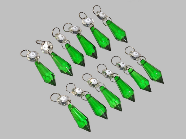 12 Emerald Green Torpedo 37 mm 1.5" Chandelier UK Crystals Drops Beads Droplets Christmas Decorations 13