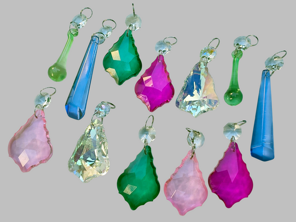 12 Chandelier Drops Cut Glass UK Crystals Beads June Colours Prisms Droplets Light Parts 6